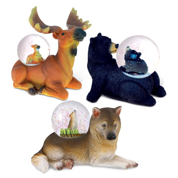 CoTa Global Moose, Black Bear, Wolf Snow Globe Set of 3 - Wild Animal Water Globe Figurines, Collectible Novelty Ornament for Home Decor, Gift for Birthdays, Christmas and Valentine 45mm