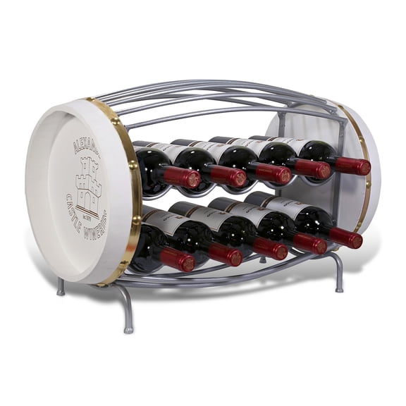 CoTa Global Napoleon Metal Wine Rack - Freestanding Barrel Shape Metal Wine Holder for 10 Wine Bottles, Decorative Bottle Rack Floor Stand, Rustic Countertop Wine Storage Shelf Organizer for Wine Bar