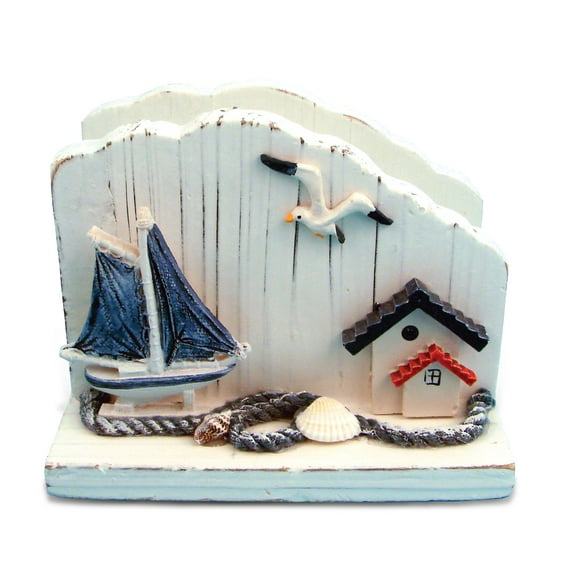 CoTa Global Wooden Napkin Holder - Nautical Themed Napkin Holder with Sailboat and Seagull Decor, Perfect Indoor or Outdoor Napkin Holder, Cute Ocean Vibe Napkin Holder for Restaurant or Kitchen Table