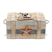 COTA GLOBAL Neptune Wooden Jewelry Box - Handcrafted Nautical Trinket Wooden Box with Starfish and Boat Anchor, Decorative Box With Hinged Lid for Beach Home Decor, Beach Souvenirs - 6.5 Inches