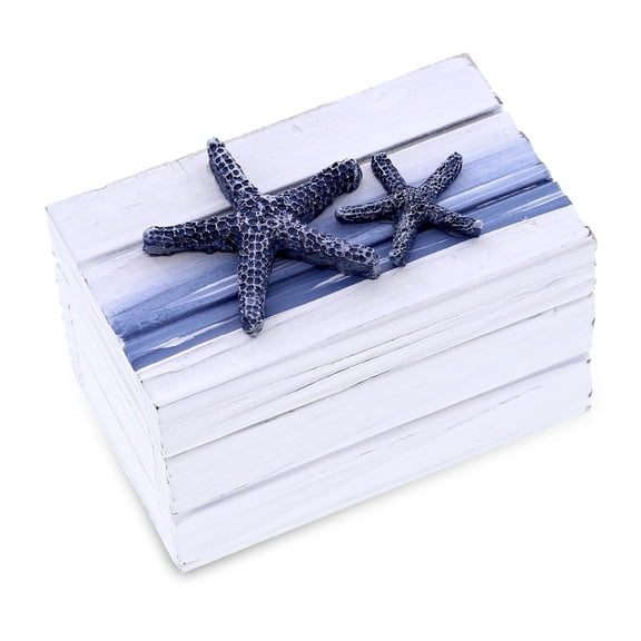 CoTa Global Ocean Blue Wooden Jewelry Box with Hinged Lid - 4.3 Inches