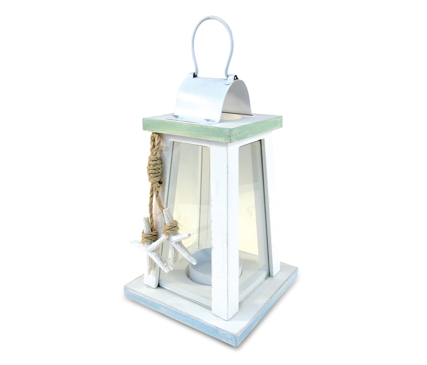 Ocean Breeze White and Blue Wooden Hanging Candle Lantern