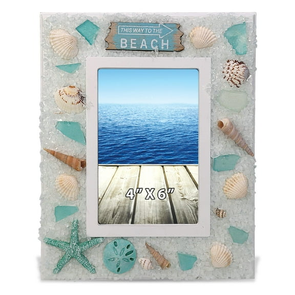 CoTa Global Oceanic 4x6 Photo Frame - Ocean Picture Holder with Accent of Starfish and Seashell Ornaments, Beach Frame for Summer Beach Photos, Handcrafted Fun Picture Frames  9.5 Inches