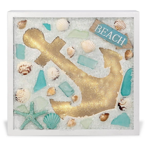 CoTa Global Oceanic Anchor Wall Light - Nautical Themed Wood Sign, Beach Decor for Wall, Novelty White and Blue Anchor and Seashell Wooden Figure, Nautical Hanging Coastal Decor Accessory - 8.25 Inch