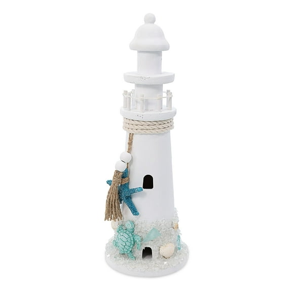 CoTa Global Oceanic Lighthouse Nautical Decor - Handmade Wooden Lighthouse Beach Decorations for Home, Coastal Centerpiece Home Decor for Beachy Table Top - 11 Inches