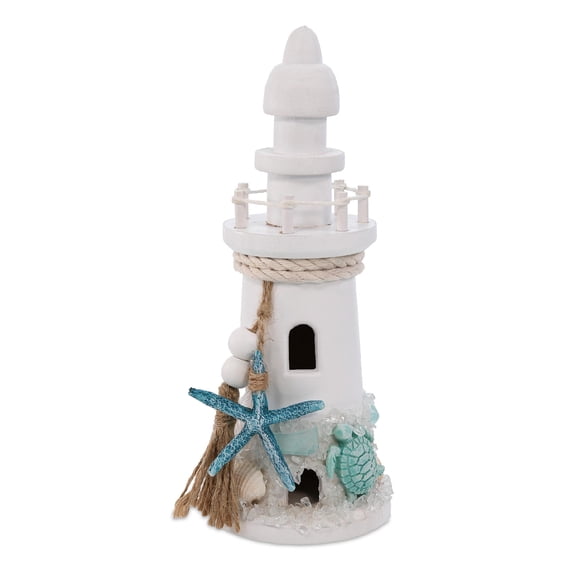 CoTa Global Oceanic Lighthouse Nautical Decor - Handmade Wooden Lighthouse Beach Decorations for Home, Coastal Centerpiece Home Decor for Beachy Table Top - 11 Inches