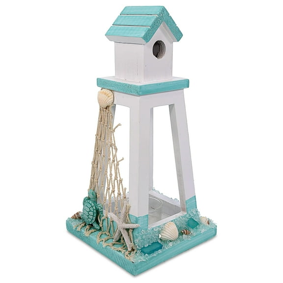 CoTa Global Oceanic Nautical Wooden Lantern Candle Holder - Handmade Rustic Tealight Candle Decor Coastal Table Centerpiece, Indoor Tea Lantern Beach Decorations for Home - 10 Inches