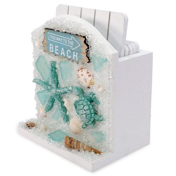 CoTa Global Oceanic Wooden Beach Coasters Set - Handcrafted Nautical Bar Coasters for Drinks, Tabletop Coastal Decor for Home Kitchen, Ocean Themed Gifts, Nautical Home Decorations - Set of 6