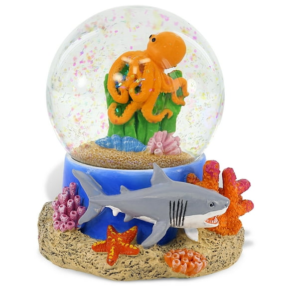 CoTa Global Octopus Coral Snow Globe Decor - Elegant Pink Sparkle Glitter Inside The Snow Globe Figure, Animal Figurines for Kids and Adults, Collectible Snow Globes for Birthday, Christmas - 65 mm