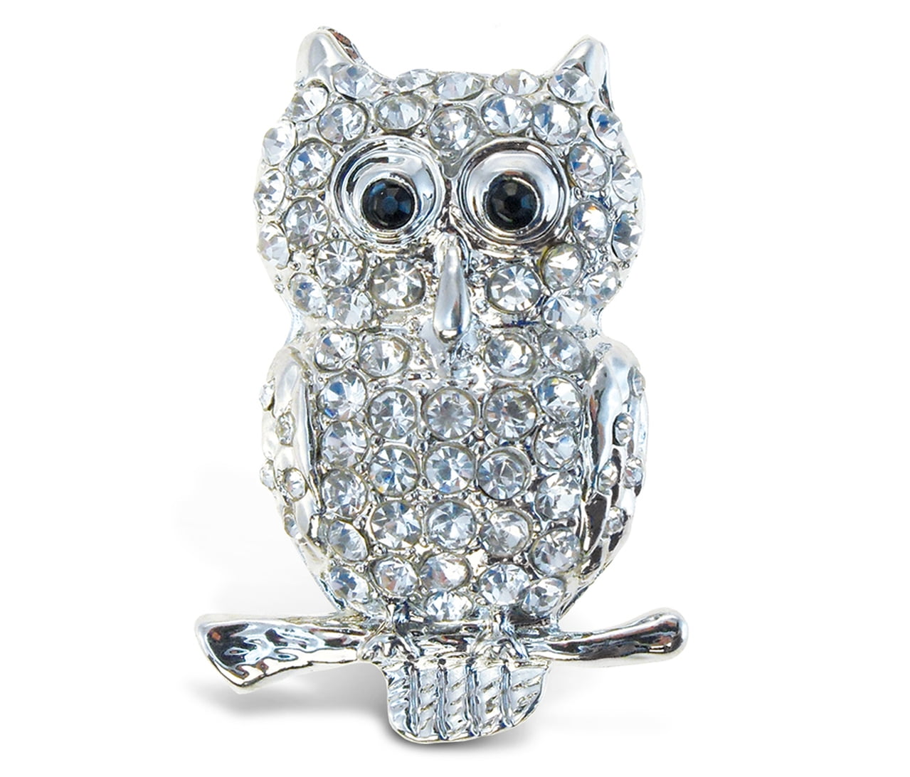 Silver Rhinestone Owl Refrigerator Magnet