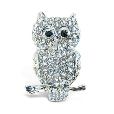 CoTa Global Owl Sparkling Refrigerator Magnet - Silver Sparkling Rhinestones Crystals, Cute Wild Life Animal Bird Magnet For Kitchen Fridge and Locker, Home Decor and Cool Office Decor Novelty - 1.75"