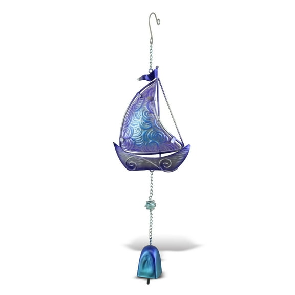 CoTa Global Hanging Purple Sailboat Wind Chime - Nautical Glass Boat Indoor or Outdoor Wind Chime, Cute Coastal Decor for a Harmonic Porch, Patio and Garden, Unique Sailboat Decor Chime
