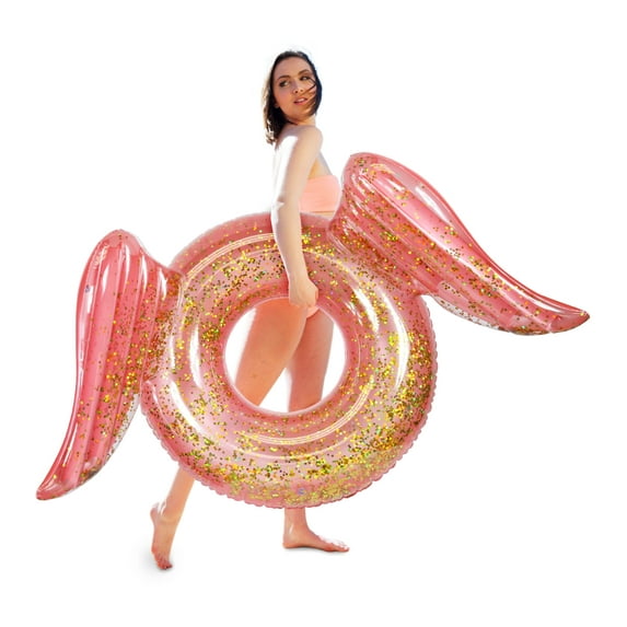 CoTa Global Rose Gold Inflatable Angel Wings Pool Float Tube - Luxurious Inflatable Float Rings for Adults, Perfect Beach Float Tube with Sparkly Confetti, Ideal for Pool Party Decor - 58 Inches