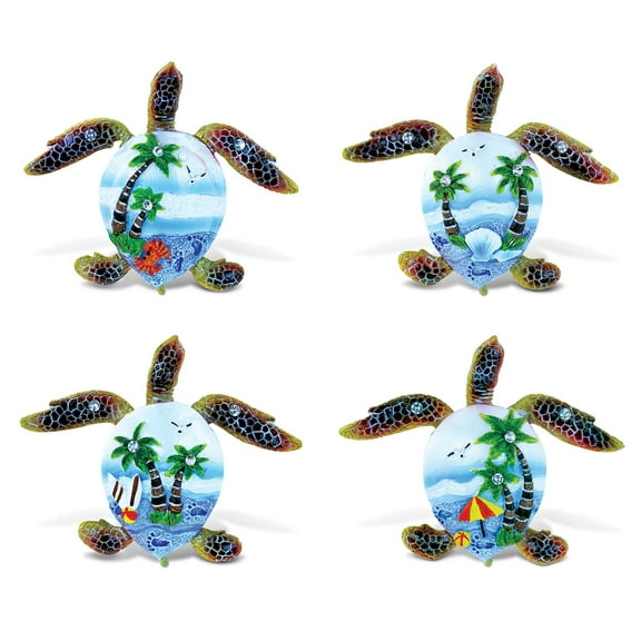 CoTa Global Sea Turtle Refrigerator Blue Sand Magnets Set of 4 - Assorted Resin Beach Design, Fun & Cute Animal Rhinestone Magnet For Kitchen Fridge, Locker, Home Decor & Office Decor Novelty - 4 Pack
