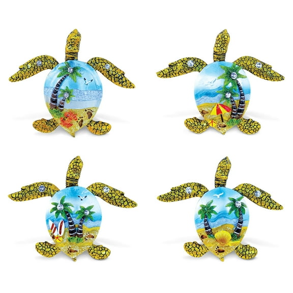 CoTa Global Sea Turtle Refrigerator Silver Beach Magnets Set of 4 - Assorted Resin & Crystals Design Fun and Cute Beach Magnets For Kitchen Fridge, Locker, Home Decor and Office Decor Novelty - 4 Pack