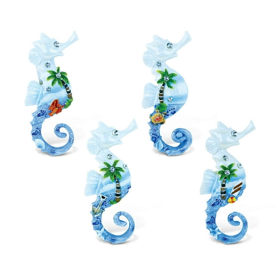 CoTa Global Seahorse Refrigerator Blue Sand Magnets Set of 4 - Assorted Resin Beach Design, Fun & Cute Sea Life Rhinestone Magnet For Kitchen Fridge, Locker, Home Decor & Office Decor Novelty - 4 Pack