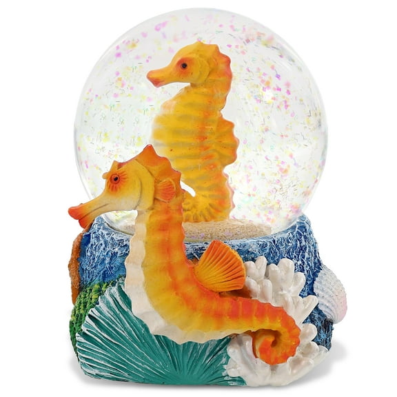 CoTa Global Seahorse Snow Globe Decor - Elegant Pink Sparkle Glitter Inside The Snow Globe Figure, Ocean Animal Figurines for Kids and Adults, Collectible Snow Globes for Birthday, Christmas - 65 mm