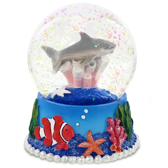 CoTa Global Shark Coral Snow Globe Decor - Elegant Pink Sparkle Glitter Inside The Snow Globe Figure, Animal Figurines for Kids and Adults, Collectible Snow Globes for Birthday, Christmas - 65 mm