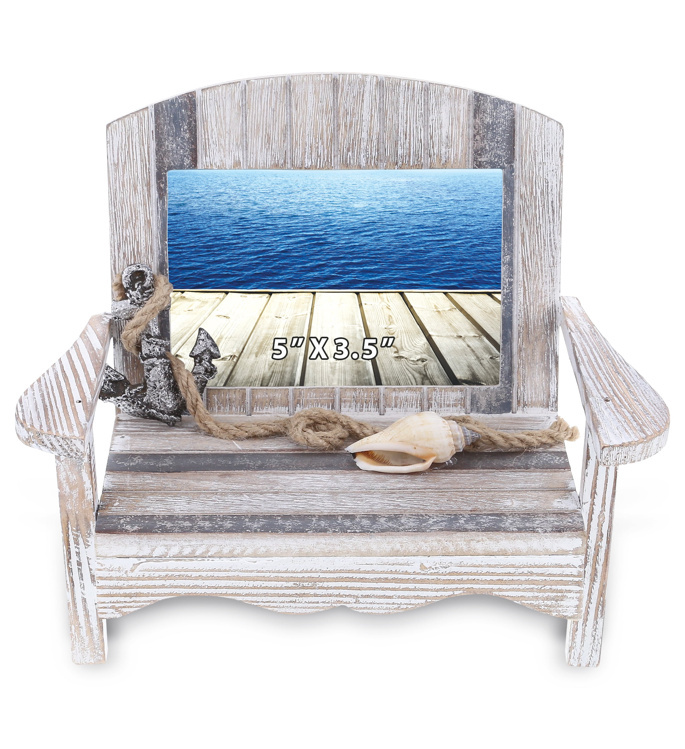 Distressed Silver and White Wood Nautical Beach Chair Picture Frame