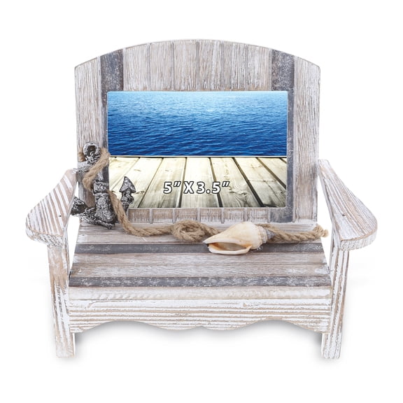 CoTa Global Silver Sea Chair 5x3.5 Beach Frame - Distressed Wood Beach Chair Picture Frame for Summer Vacation Memory, Handmade Tropical Nautical Picture Frame for Tabletop - 7 Inch, Color May Vary