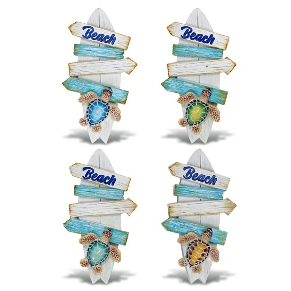 CoTa Global Surfboard Beach Sign Sea Turtle Nautical Magnets Set of 4 - Resin Beach Design Magnet, Fun and Cute Ocean Magnets for Kitchen Fridge, Locker, Home Decor and Office Decor Novelty - 4 Pack