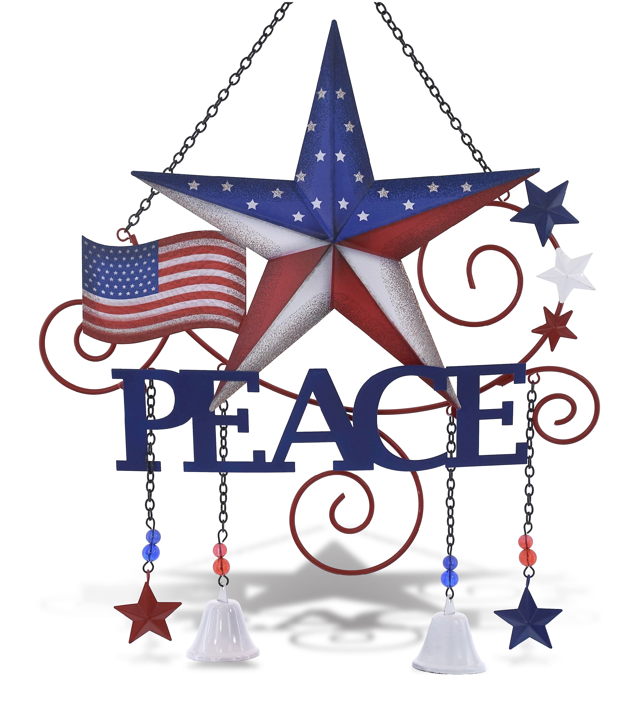 CoTa Global USA Flag Peace Wind Chime - American Flag Patriotic Indoor or Outdoor Windchime Home Decor with Hanging Bells, Handcrafted Glass and Metal Wind Chimes for Yard, Garden, Porch - 20 Inches