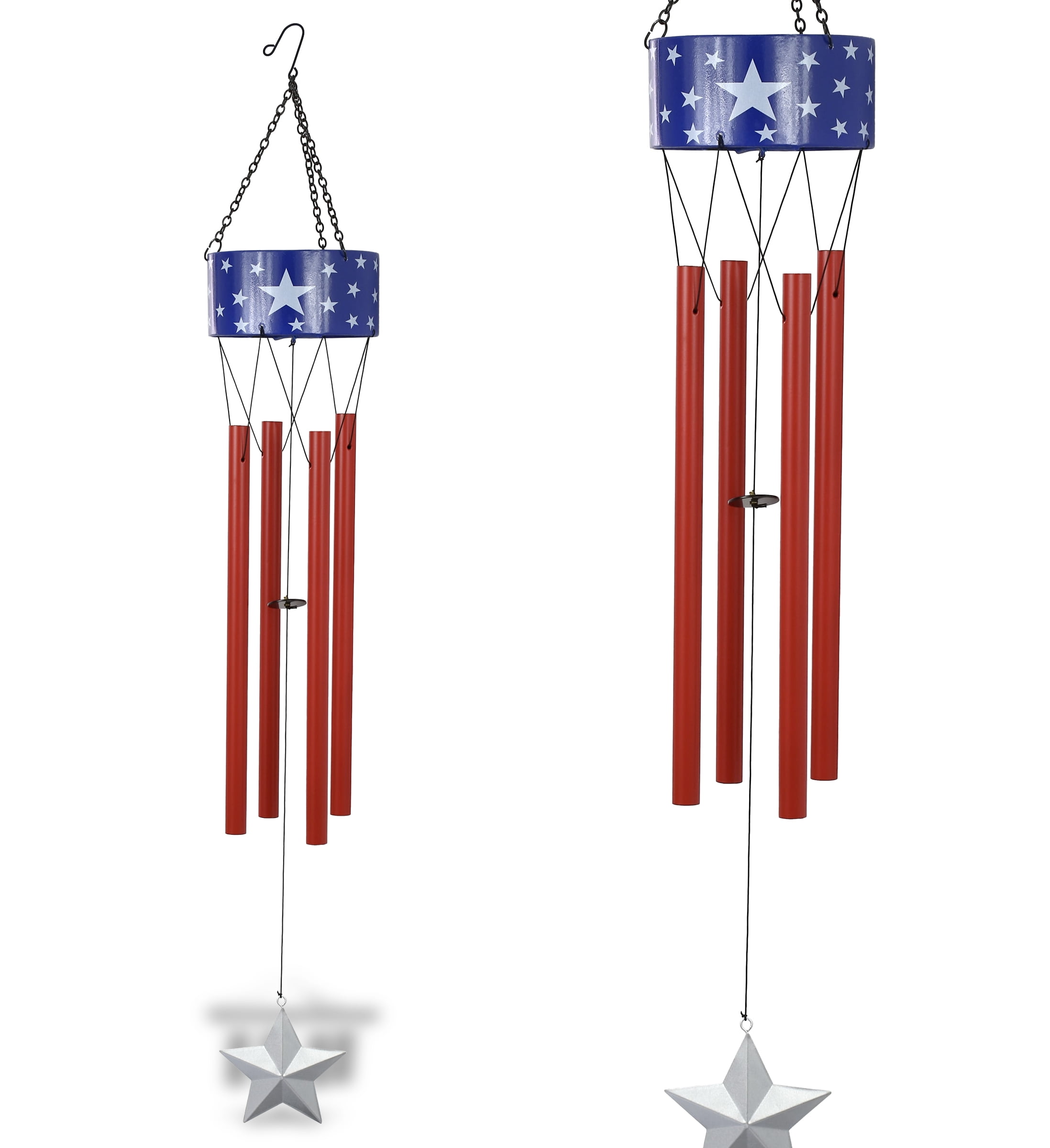CoTa Global USA Flag Stars Wind Chime - American Flag Patriotic Indoor or Outdoor Windchime Home Decor with Hanging Bells, Handcrafted Glass and Metal Wind Chimes for Yard, Garden, Porch – 33 Inches