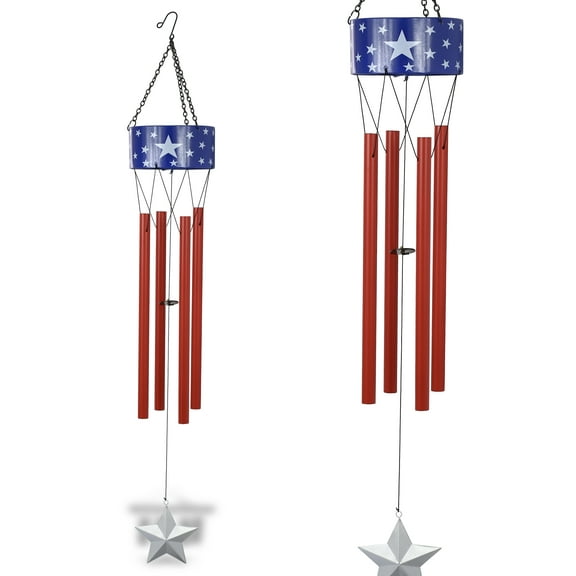 CoTa Global USA Flag Stars Wind Chime - American Flag Patriotic Indoor or Outdoor Windchime Home Decor with Hanging Bells, Handcrafted Glass and Metal Wind Chimes for Yard, Garden, Porch 33 Inches