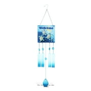CoTa Global "Welcome" Blue Turtle Hanging Sea Glass Wind Chime 29.92 Inch Nautical Glass Windchime Outdoor Decor for Harmonic Porch, Patio & Garden, Unique Beach Art Indoor Wind Chime Window Mobile