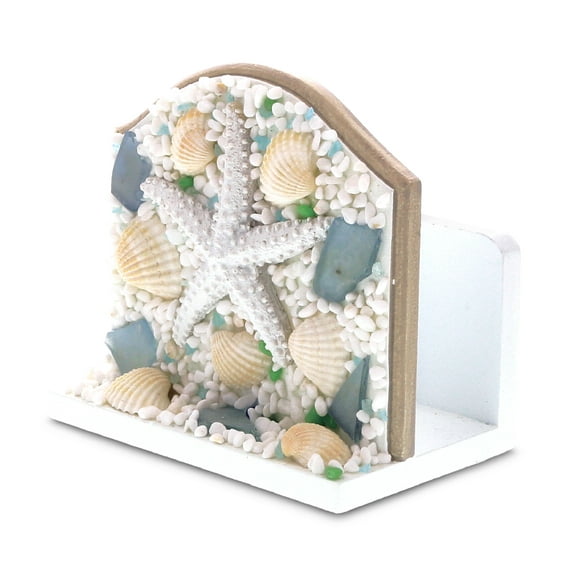 CoTa Global Nautical Napkin Holder with Oceanic Seashell and Starfish Decor - Handcrafted Tabletop Display Tissue Holder, Unique Ocean Themed Decor for Bathroom or Kitchen Accessories - Color May Var
