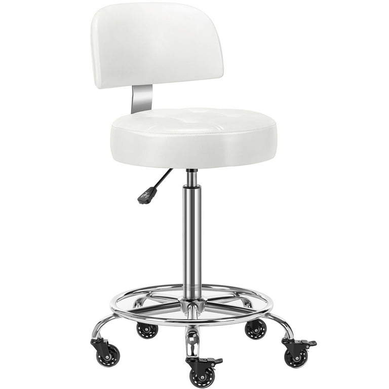 CoVibrant Adjustable Rolling Stool with Backrest Lockable Wheels Foot Ring Ergonomic Hydraulic Stool for Doctor Artist Home Small Office Desk