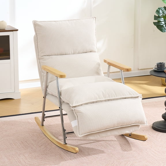 CoVibrant Adult Contemporary Corduroy Indoor Nursery Reclining, 3-Position Adjustable Backrest Rocking Chairs with Armrests