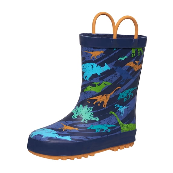 CoXist Kid's Waterproof Rain Boots with Easy Pull Handles for Boys & Girls in Blue Dinosaur Size 11 (Kids)