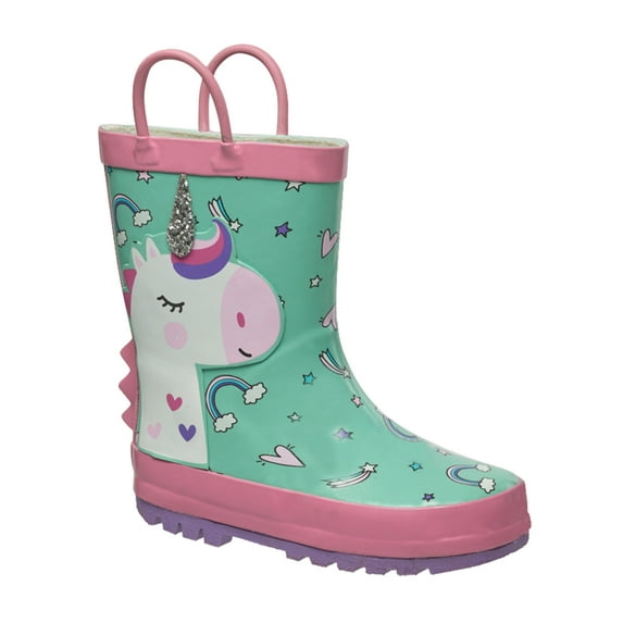 CoXist Kid's Waterproof Rain Boots with Easy Pull Handles for Boys & Girls in Pink Unicorn Size 6 (Toddler)