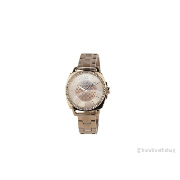 Coach (14503142) Boyfriend Crystal Bezel Logo Dial Rose Gold Toned Wrist Watch
