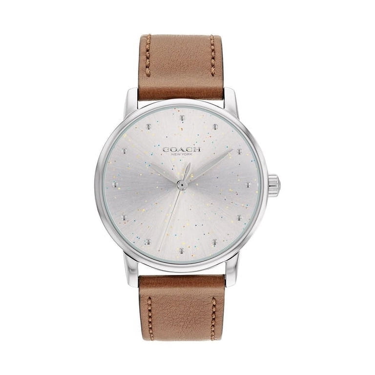 Coach 14503845 Grand Collection Silver Dial Brown Leather Strap 
