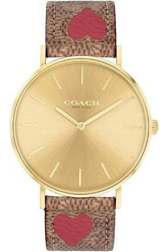 14503886 Gold Dial Brown Leather Strap Ladies 36mm Perry Watch