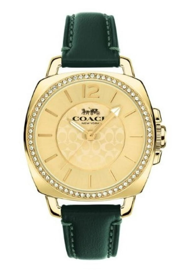 14503982 Boyfriend Gold Tone Dial Green Leather Strap Women's 34mm Watch