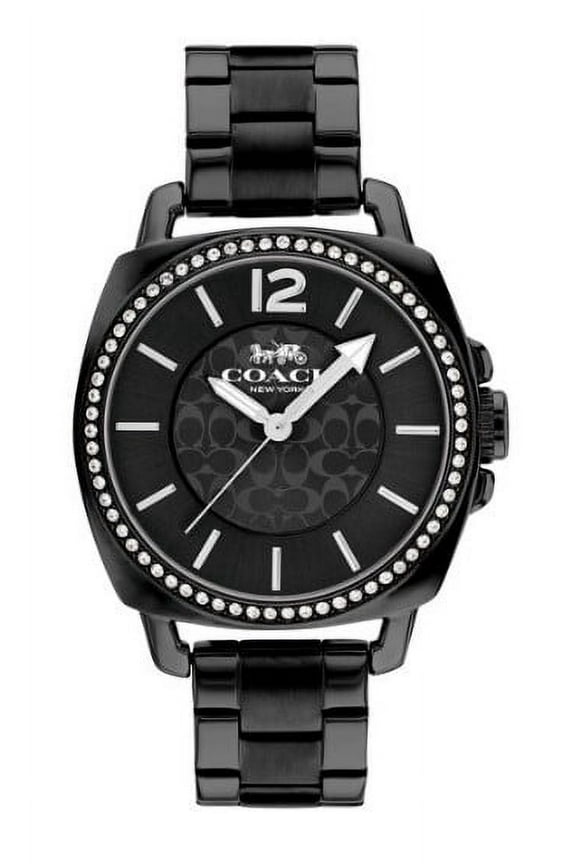 14503984 Boyfriend Black Logo Glitz Dial Stainless Steel Bracelet Band Women's Watch