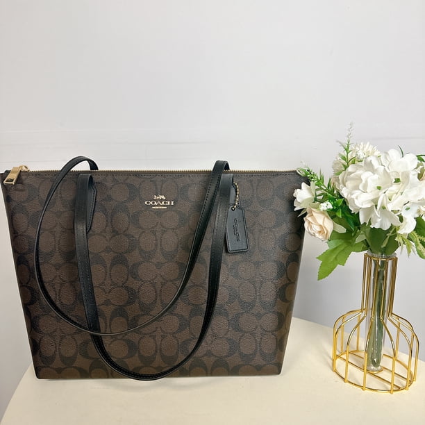 Coach Women's Outline Signature Zip Tote (IM/Brown/Black