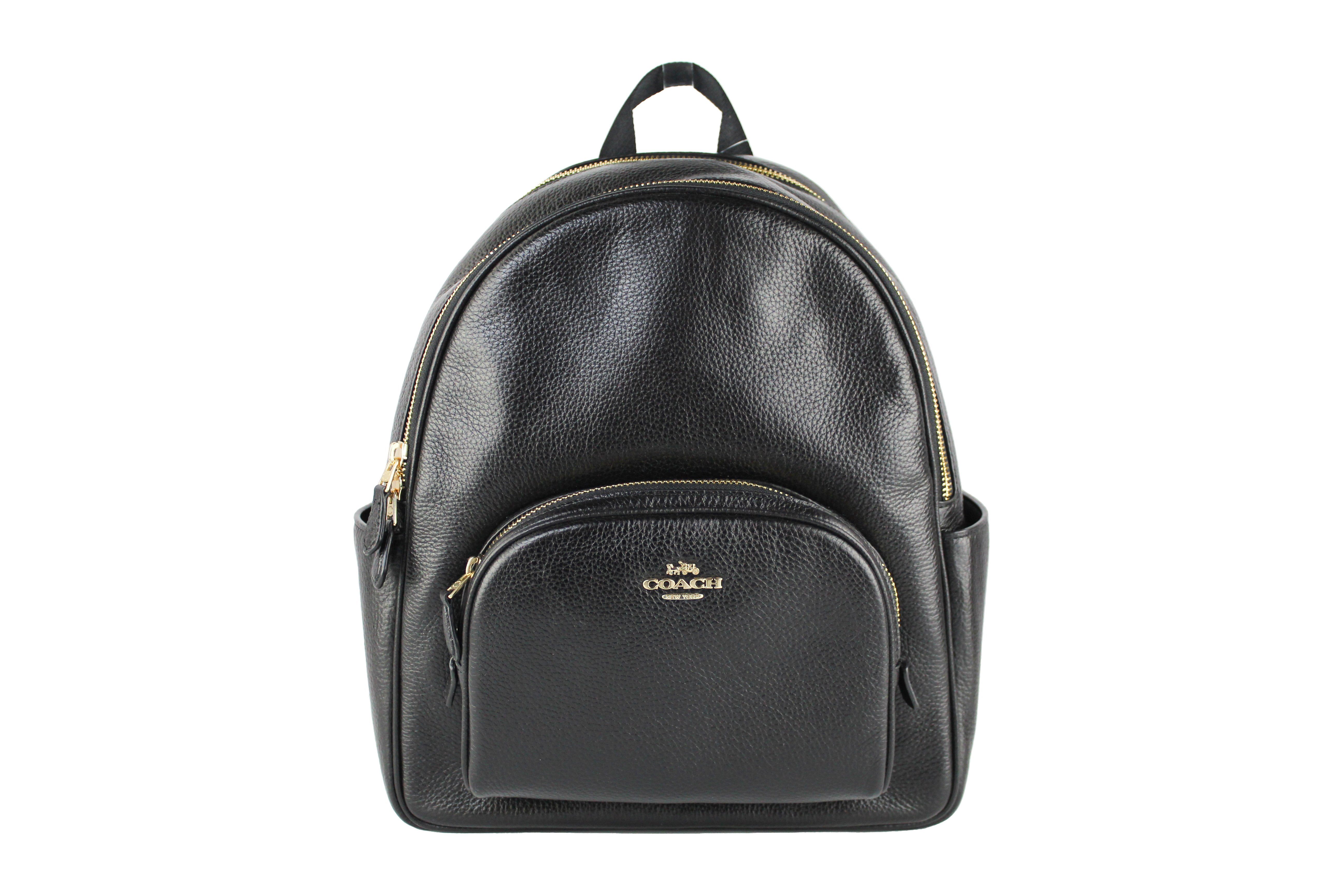 Coach 5666 Court Medium Black Pebbled Leather Backpack Shoulder Bag Bookbag