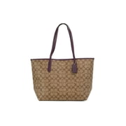 Coach (5696) Signature Coated Canvas Khaki Boysenberry City Tote Shoulder Bag