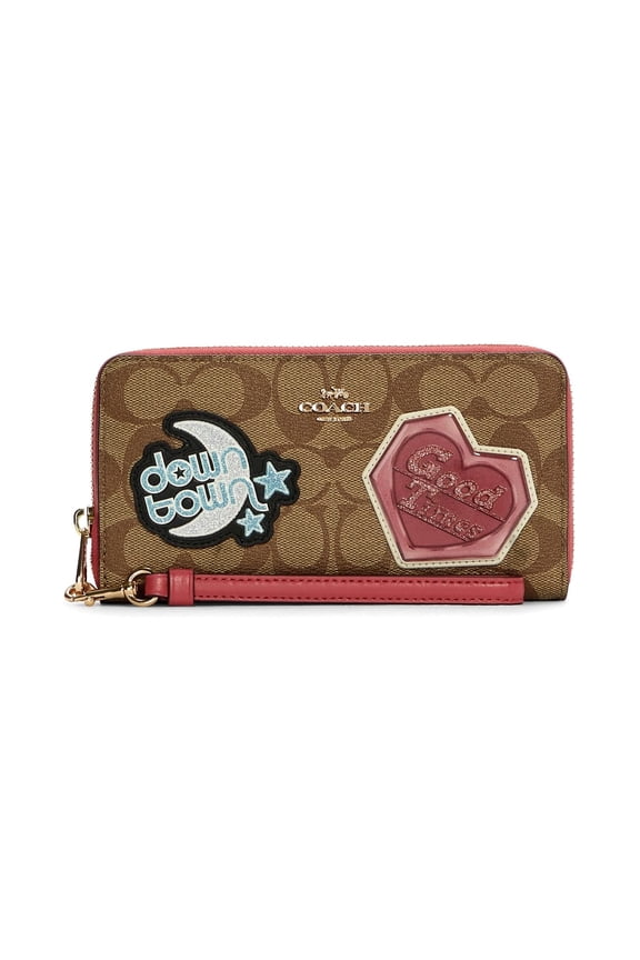 Accordian Zip Phone Wallet Wristlet (IM/Khaki Multi With Disco Patches)