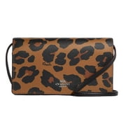 Coach Anna Foldover Clutch Crossbody With Leopard Print And Signature Canvas