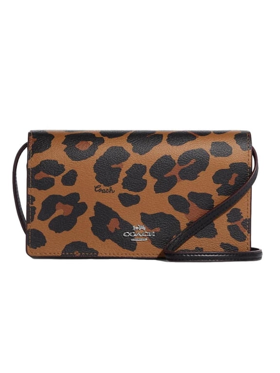Anna Foldover Clutch Crossbody With Leopard Print And Signature Canvas