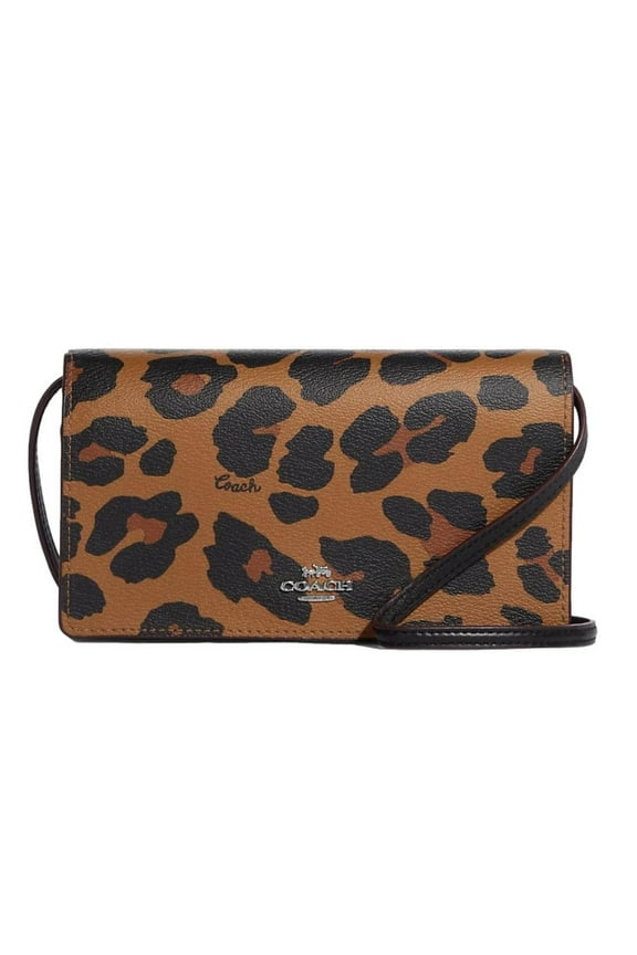 Anna Foldover Clutch Crossbody With Leopard Print And Signature Canvas