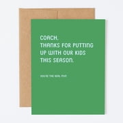 Coach Appreciation Card, Thank You Note for Sports Coach, Funny Season End Gift, Green Card for Team Coaches, Includes Kraft Envelope for Soccer, Baseball, or Basketball Coach