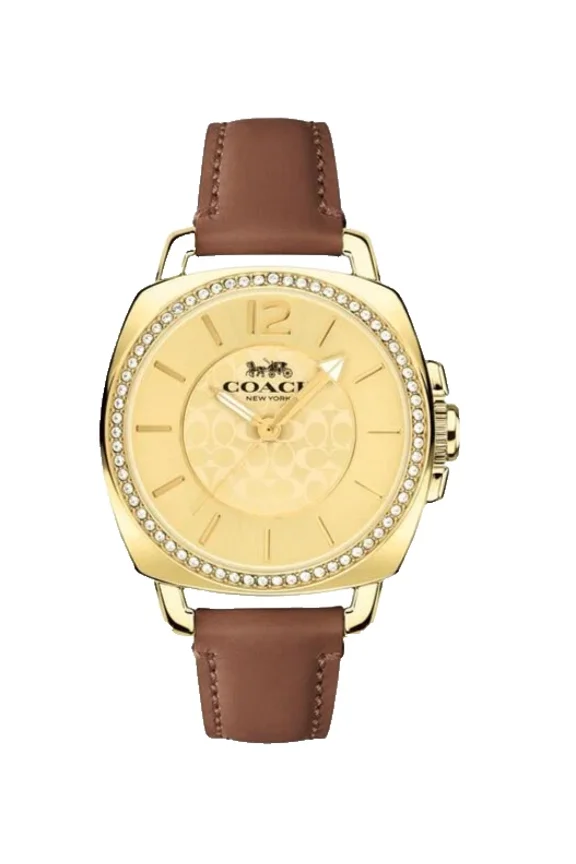 Boyfriend 14504455 Gold Dial Brown Leather Strap 34mm Womens Watch