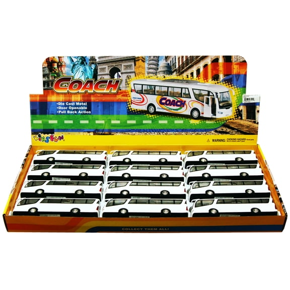 Coach Bus, White - Kinsmart 7101DW - 7" Scale Set of 12 Diecast Model Car
