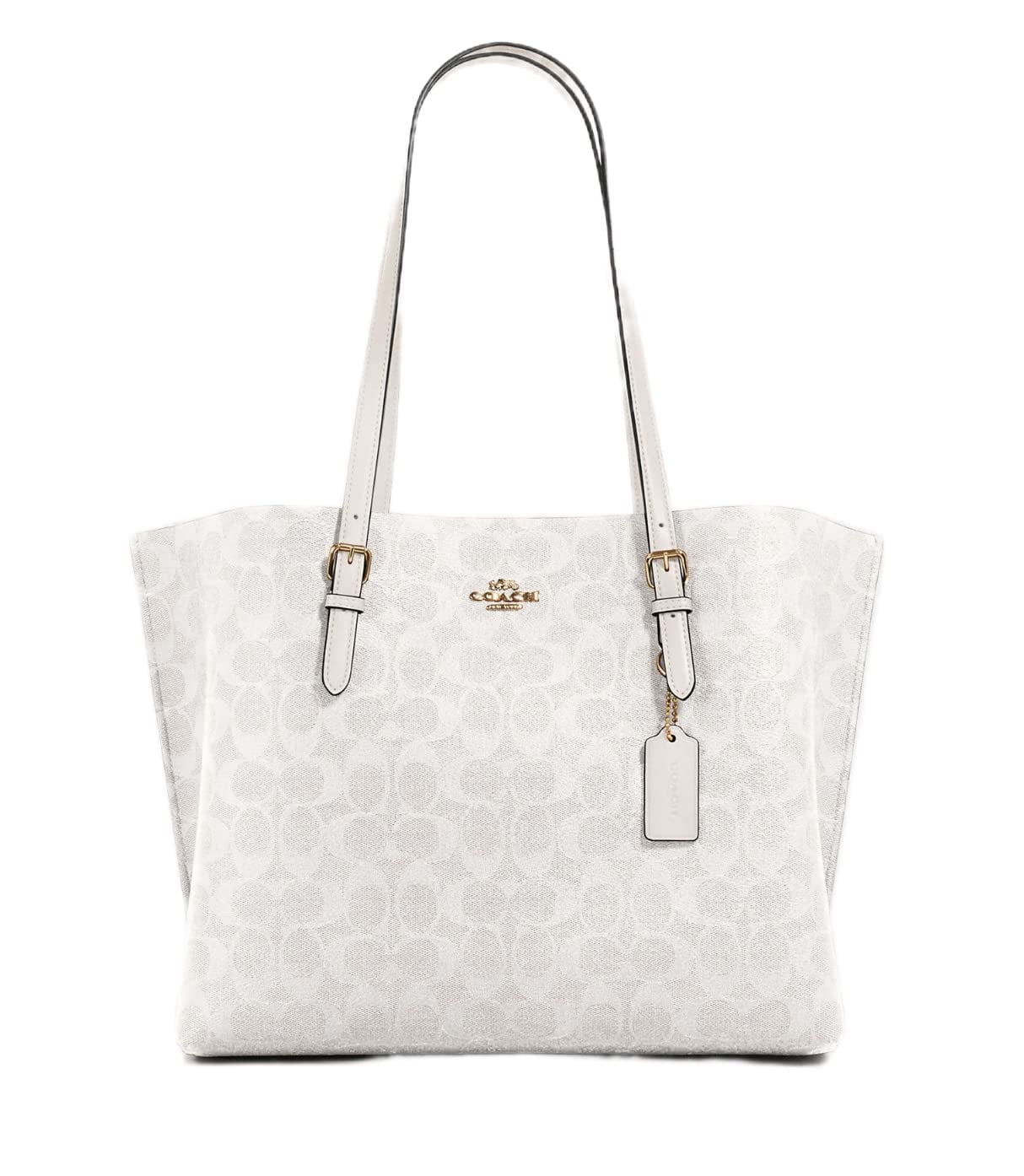 Coach Leather Bag - Mollie Tote 25, Signature Canvas in Chalk